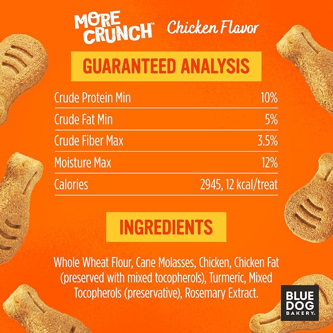 Blue Dog Bakery, More Crunch Chicken Biscuit, Medium Dog Treats 14oz 1pk | Crunchy Oven-Baked Dog Treat Biscuits, Chicken Flavor, Made with Real Premium Wholesome Ingredients in the USA