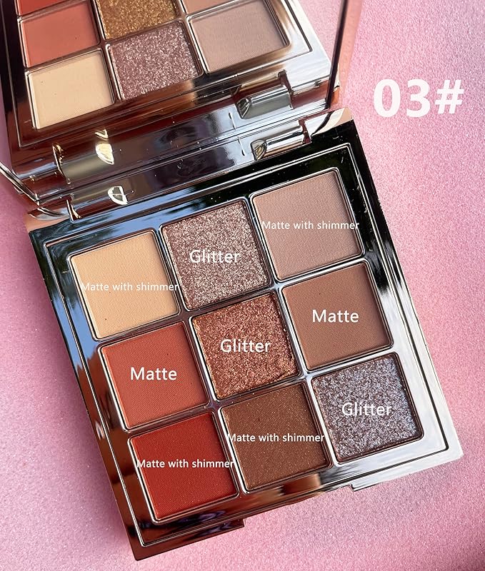 9 Colors Eyeshadow Palette, Matte & Shimmer & Glitter Eye Shadow, Highly Pigmented Silky Smooth Powder Waterproof Long Lasting Makeup Palettes. (Color 3)