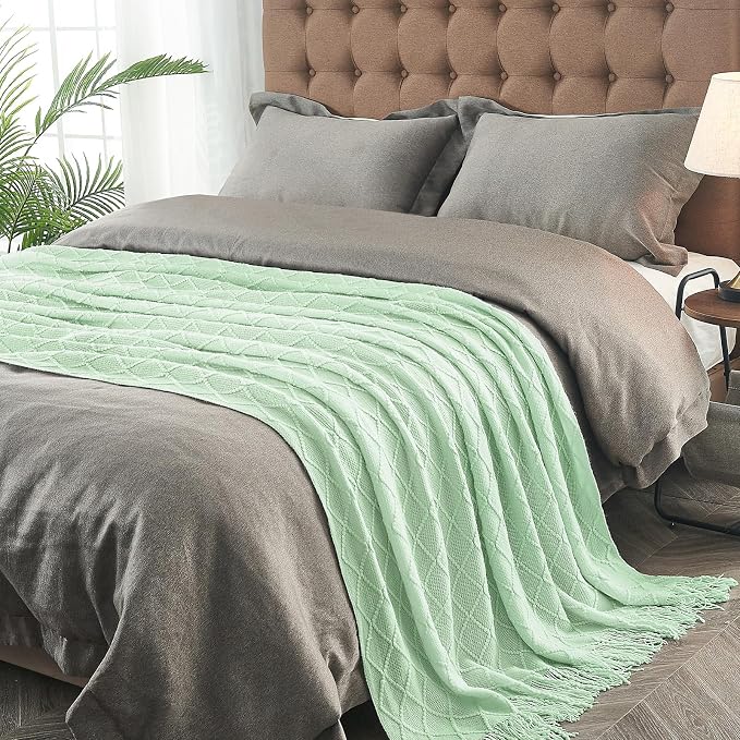 inhand Rouncy Mint Knitted Throw Blanket for Couch and Bed, 50"x60" | Soft Living Room Home Decor Knitted Blanket with Tassel, Outdoor Lightweight Breathable , Farmhouse Warm Woven Decorative