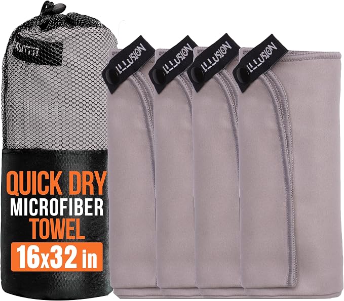 illusion Small Microfiber Gym Towels for Men and Women Active Sports (32" L x 16''W)-Lightweight Quick Dry Gym Towel for Sweat-Workout Towels Ideal for Yoga, Camping, Running, and Outdoor Activities