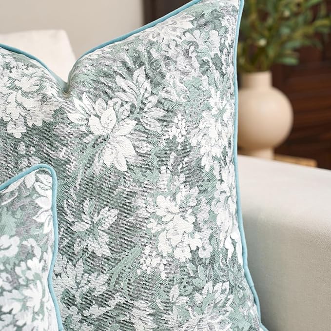 Alerfa Light Blue Neutral Floral Pillow Cover 20 x 20 Inch, Vintage Chenille Square Couch Pillow Cover Soft Decorative Farmhouse Accent Pillowcase for Living Room Bedroom