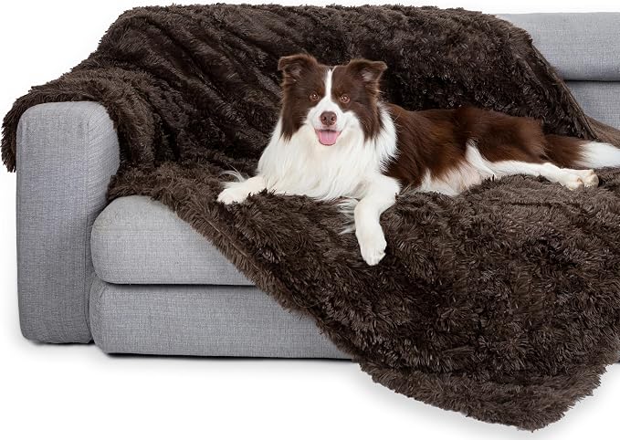 gogobunny Waterproof Dog Blanket for Couch & Furniture Protection - Super Soft Reversible Throw for Large Dogs & Cats, Calming Washable Fur & Sherpa Pet Blanket (50x60 Inch, Chocolate)