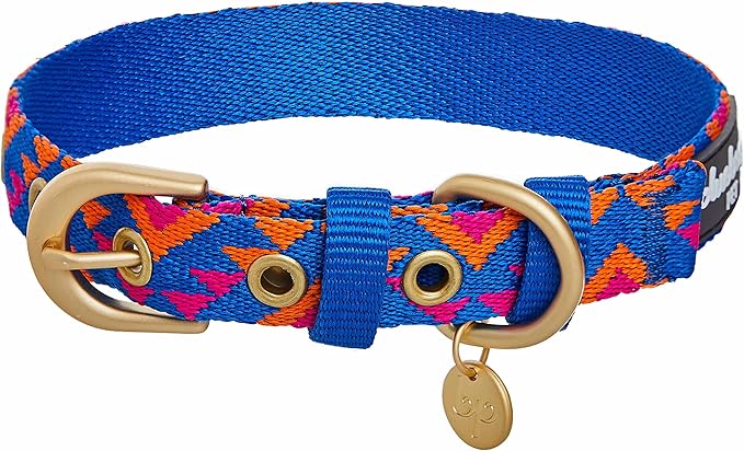 Blueberry Pet Southwestern Tribal Triangles Navy Blue Adjustable Dog Collar with Metal Buckle, Neck 9-12.5", for Small Breed