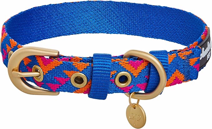 Blueberry Pet Southwestern Tribal Triangles Navy Blue Adjustable Dog Collar with Metal Buckle, Neck 17-20.5", for Large Breed