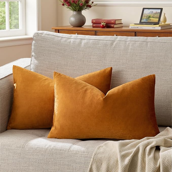 GIGIZAZA Orange Pillow Covers 12x20 Decorative Pillows Pack of 2 | Lumbar Throw Pillows for Couch Sofa,280gsm Soft Textured Fabric,Modern Pillowcases,Luxury Cushion Covers