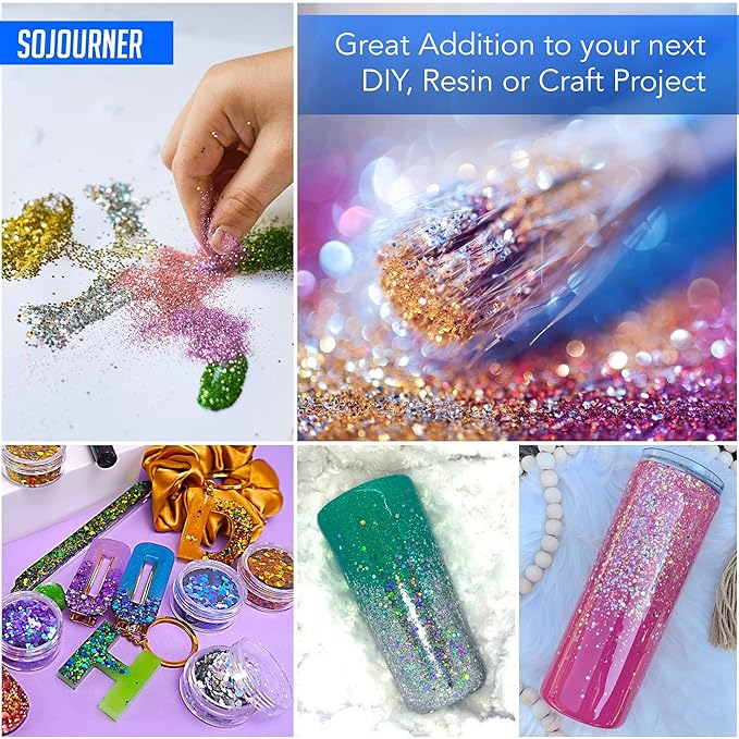Fairy Tears Chunky Holographic Body Glitter I 16 Colors + Glitter Glue for Face Glitter Makeup, Hair, Eye & Fine Glitter Eyeshadow - Perfect for Halloween, Resin, Tumblers, Craft, Cosmetic & Nail Art