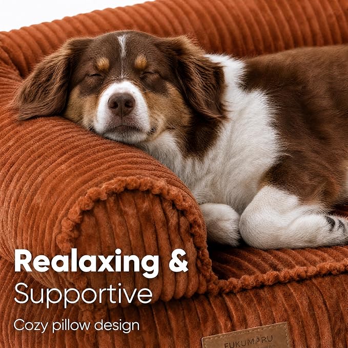 FUKUMARU Cute Dog Bed, Thickened Orthopedic Dog Sofa, Waterproof&Washable | 36" Corduroy Dog Couch with 4" Extra-Thick Egg-Crate Foam, Large Pet Bed for Medium to Large Dogs