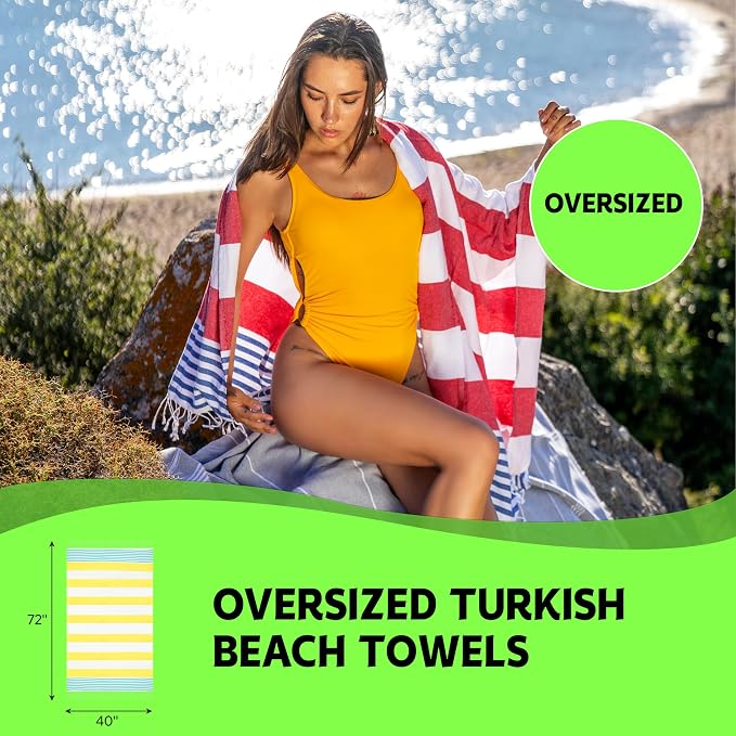 HAVLULAND Turkish Beach Towels, Oversized 40"x72" Turkish Bath Towel, Highly Absorbent Quick Dry Sand Free Beach Towels for Beach Pool Spa Gym Yoga Travel Camping Picnic Blanket - Pink/Blue