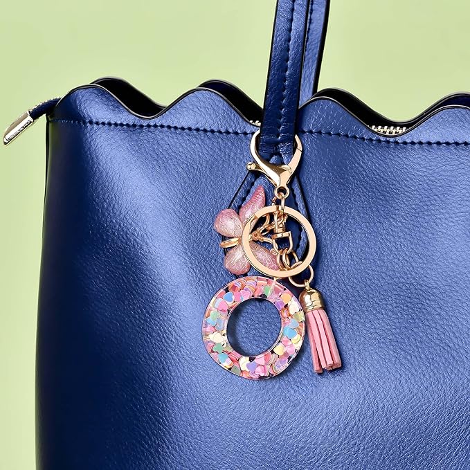 Fashion Alphabet Initial Letter Keychain Tassel Butterfly Pendant Key Ring for Purse Handbags Women Girl