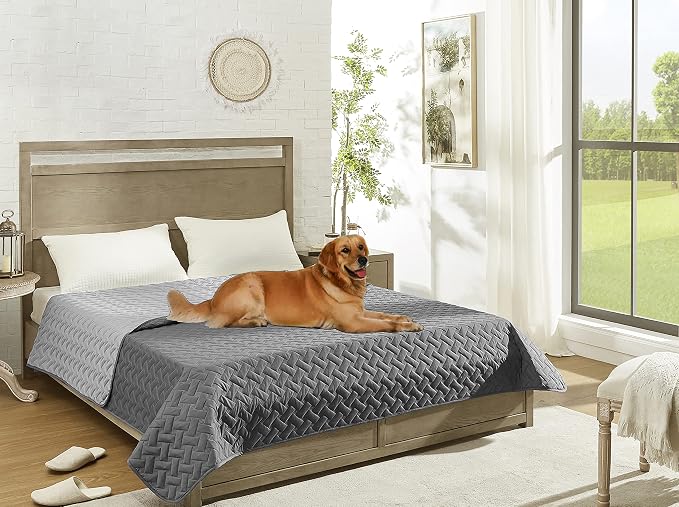 gogobunny 100% Double Sided Waterproof Dog Blanket Soft Pet Bed Cover Reversible Protect Furniture Couch Sofa Car for Puppy Cat Kids (Dark Grey/Light Grey, 68x82 Inch (Pack of 1))
