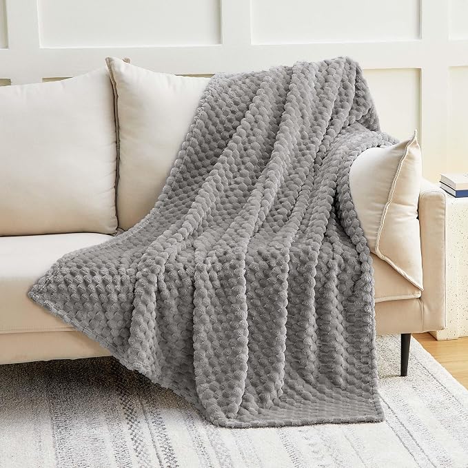 EXQ Home Fleece Throw Blanket for Couch or Bed - 3D Imitation Turtle Shell Jacquard Decorative Blankets - Cozy Soft Lightweight Fuzzy Flannel Blanket Suitable for All Seasons(50"×60",Light Grey)