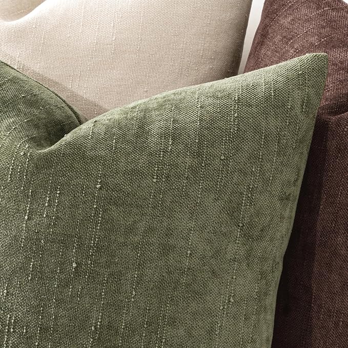 MIULEE Textured Chenille Throw Pillow Covers 20x20 Inch Olive Green | Pack of 2 Decorative Soft Throw Pillows, Solid Textured Cushion Covers, Modern Home Decor for Couch Sofa Bedroom Living Room