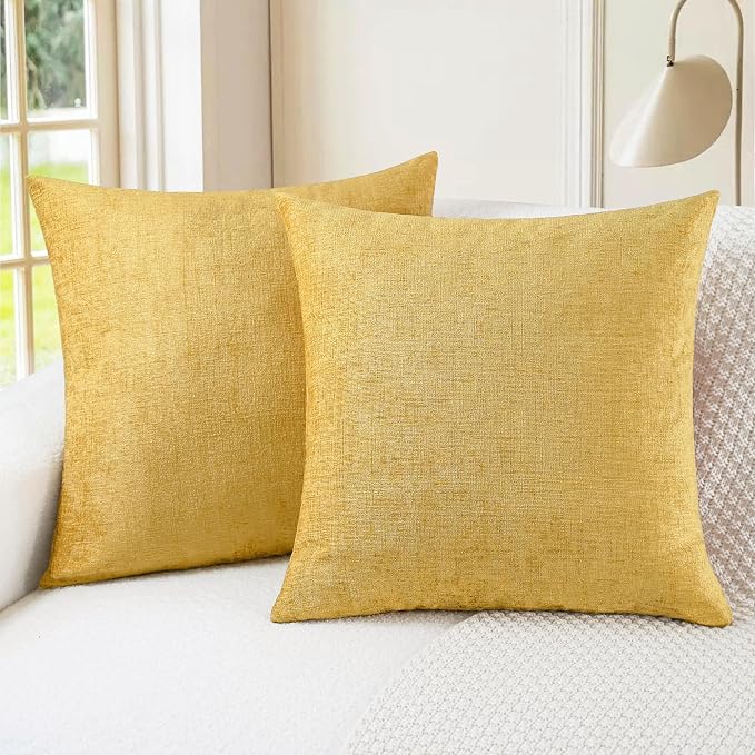 CaliTime Decorative Couch Throw Pillow Covers 26 X 26 Inches Gold | Pack of 2, Cozy Chenille Cushion Cases for Sofa Bed Living Room Farmhouse Home