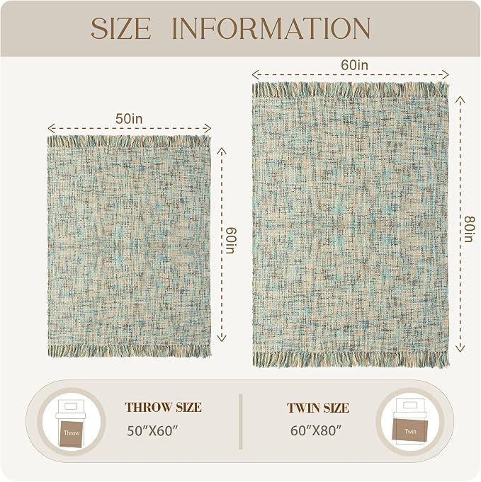 Multi-Color Cable Woven Throw Blanket for Couch - 60"X80" | Multicolored Boho Style,Super Soft Warm Cozy Chunky Blankets with Decorative Tassels for Bed and Sofa,Blue Grey
