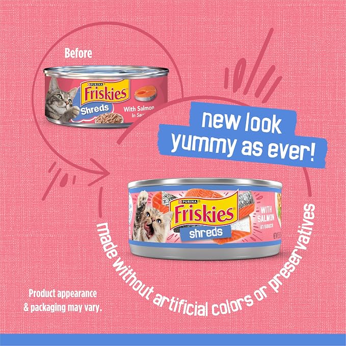 Friskies Purina Shreds with Salmon in Sauce Wet Cat Food - 5.5 oz. Cans (Pack of 48)