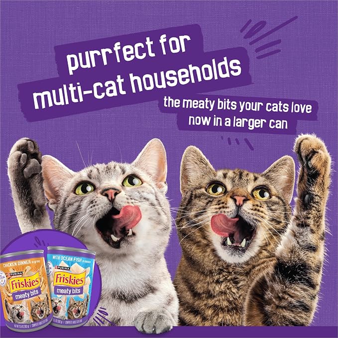 Purina Friskies Meaty Bits with Ocean Fish and Chicken Dinner in Gravy Multi Cat Wet Cat Food Variety Pack - 13.5 Ounces (Pack of 12)