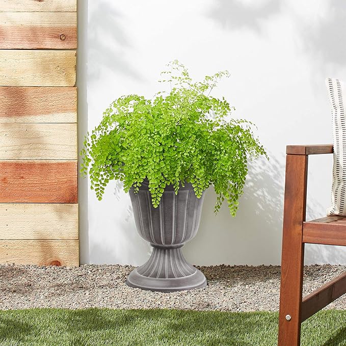 Arcadia Garden Products PL20WW Indoor/Outdoor Classic Traditional Plastic Urn Planter, Whitewash, 10" x 12", White Wash
