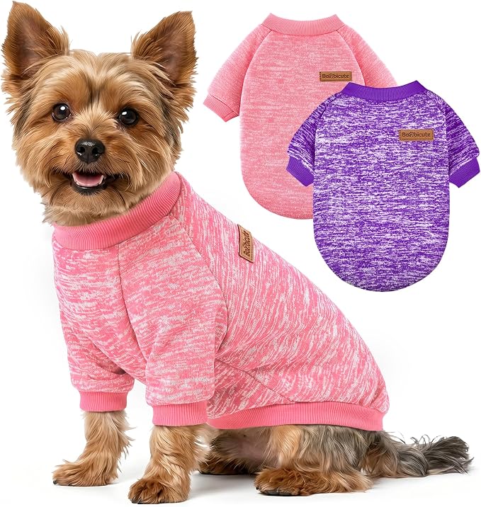 2 Pack Dog Sweaters for Small Dogs Girl Boy Winter Fleece Clothes Warm Soft Dog Sweatshirt Outfit for Dogs Cats Pet Apparel (Pink+Purple, XL (Back: 17.7",Chest: 22.8", 18-22Ibs))