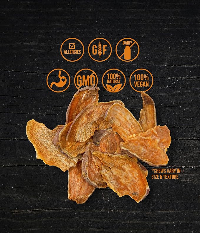 Wholesome Pride Sweet Potato Chews Healthy Dog Treats, 1 Ingredient, 8 oz | No Preservatives, 100% Sweet Potato, Gently Dehydrated, Supports Digestion, No Grain or Gluten, Training & Snacking