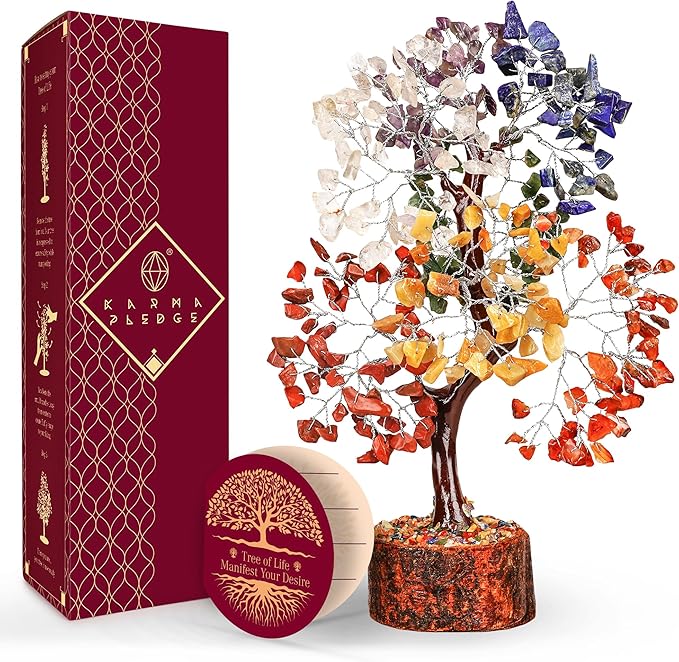 7 Chakra Tree of Life for Manifestation Handmade Home Office Decor Healing Crystal Tree for Money, Good Luck, Anniversary Gifts for Her, Unique Birthday Gifts for Women, Men, Friends, Mom & Dad