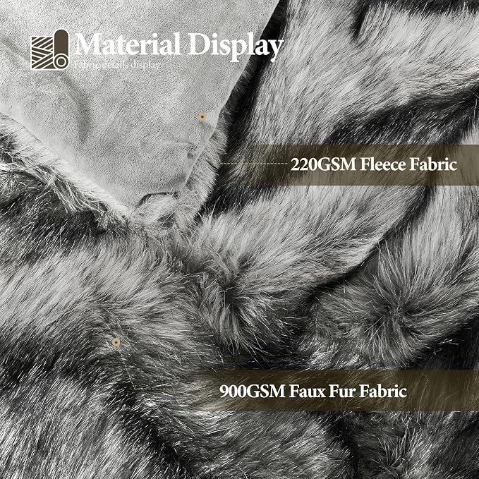 Luxury 1000GSM Faux Fur Throw Blanket, Super Heavy Thick Warm Cozy Blankets for Couch Bed Sofa, Plush Fuzzy Elegant Soft Reversible Mink Blanket for Living Room Bedroom, 50''x60'',White&Grey