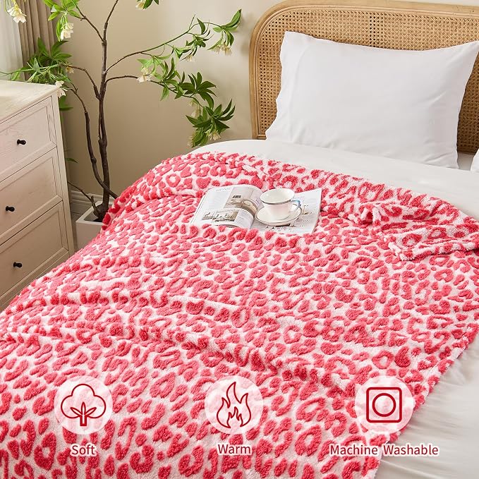 Cheetah Print Blanket Leopard Blankets Hot Pink Throw Blanket for Couch Bed - 60"x80"