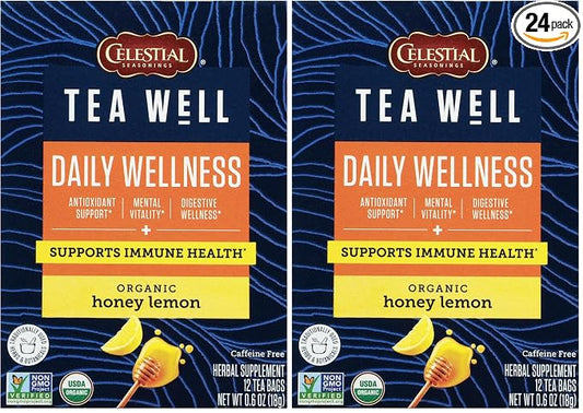 Celestial Seasonings TeaWell Herbal Tea, Daily Wellness, Organic Honey Lemon, 12 Count (Packaging May Vary) (Pack of 2)