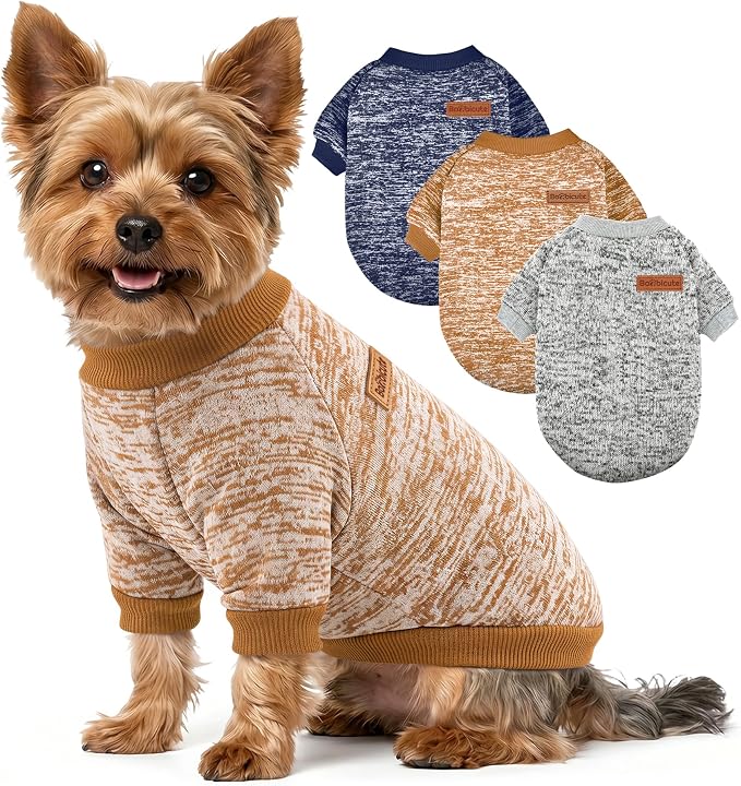 3 Pack Dog Sweaters for Small Dogs Girl Boy Winter Fleece Clothes Warm Soft Dog Sweatshirt Outfit for Dogs Cats Pet Apparel
