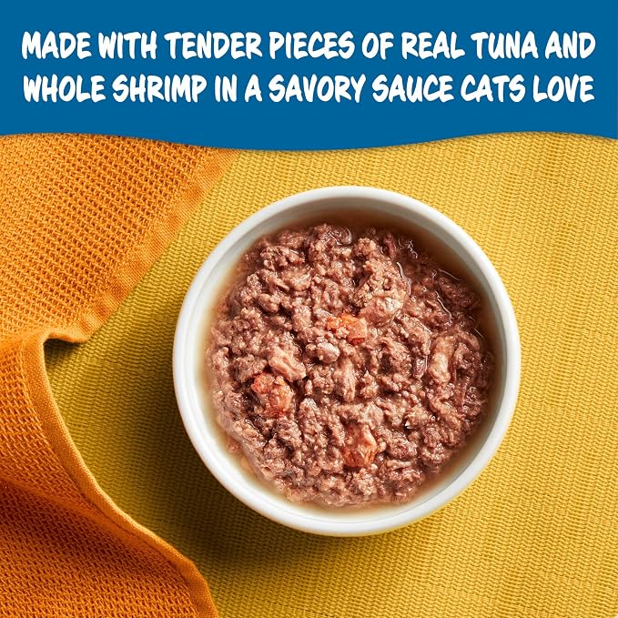 Meow Mix Tuna & Shrimp Lovers, Tenders in Sauce Wet Cat Food, 48 Cups