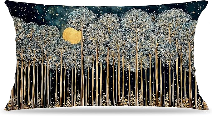 Rustic William Morris Inspired Forest Green Moon Pillow Covers 12x20 Double-Sided,Vintage Night Moon Botanical Nature Landscape Decorative Throw Pillow Covers for Home Bedroom Living Room