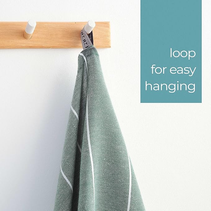 Cacala 100% Turkish Cotton Kitchen Tea Towels, Highly Absorbent Luxury Soft Quick Drying Dish Towel with Hanging Loop for Gym, Yoga, Bath, Sports, Cleaning and Kitchen (23 x 36), Army Green
