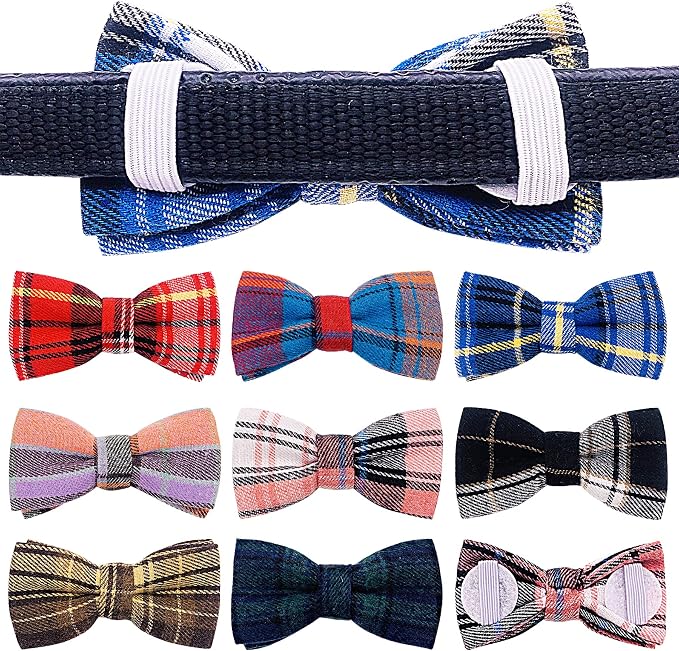 PET SHOW 8 Pack Dog Bowties Plaid for Small Dogs Slide on Collar