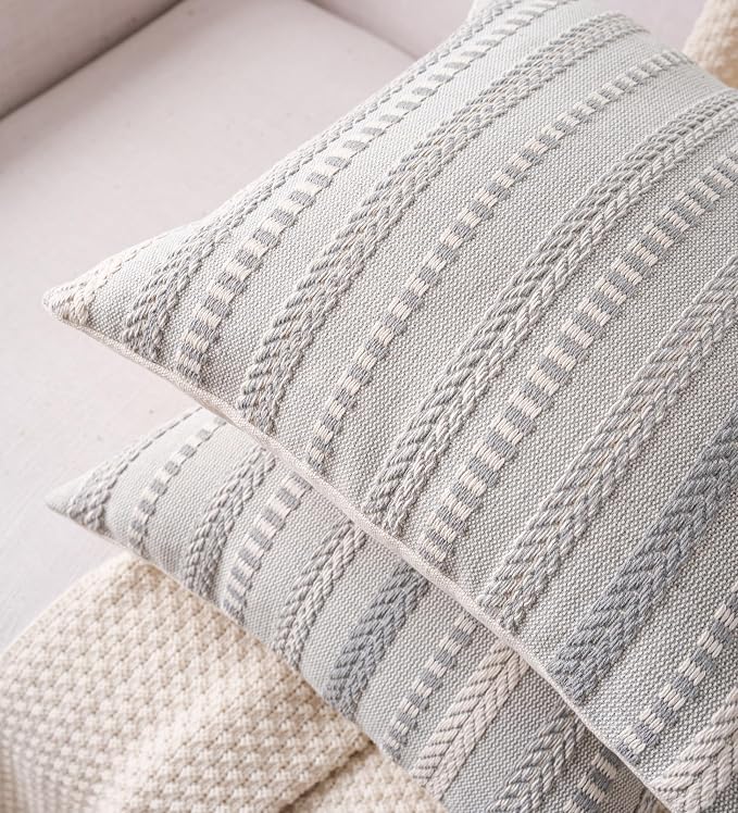 Cethom Boho Throw Pillow Covers 18x18 Inch Set of 2, Farmhouse Decorative Couch Pillow Cases, Grey Accent Pillows of Bed, Sofa Bedroom Living Room Home Decor Cushion Cover