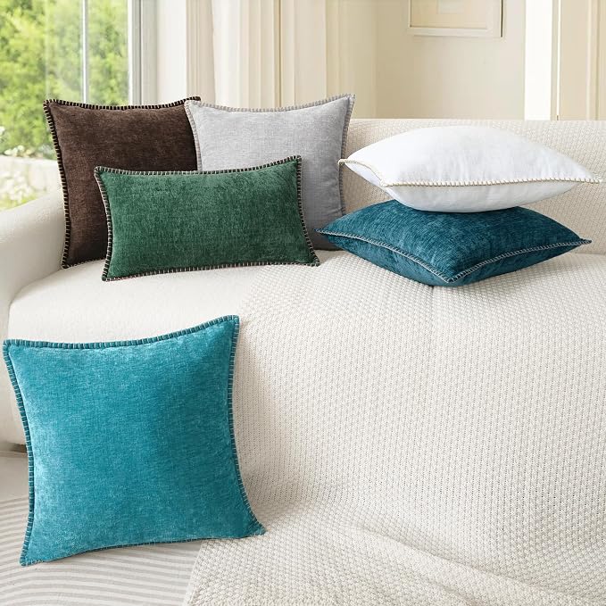 CaliTime Decorative Couch Throw Pillow Covers 20 X 12 Inches Moonbeam Gray | Pack of 2, Cozy Chenille Cushion Cases, Cotton Thread Stitching Edges, for Sofa Bed Living Room Farmhouse