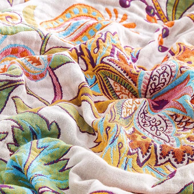 XIBLC Boho Throw Blanket for Bed, 100% Cotton Soft Rustic Quilt Fall Blanket, 80"x90" Floral Printed Farmhouse Decor Bed Blankets, All Season Rustic Reversible Bohemian Throw Quilt