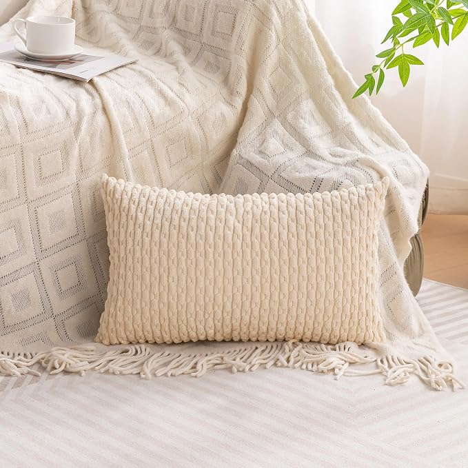 Set of 4 Beige Brown Coffee Decorative Throw Pillow Covers 12x20 Inch Corduroy Pillow Covers for Bed Couch Sofa Living Room Soft Cushion Cases