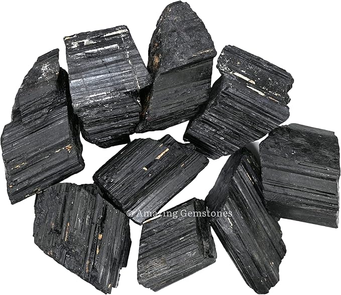 Amazing Gemstone Black Tourmaline Crystals Rough Stone in Bulk, 1/2lb Large Pieces Turmalina Negra Piedra Originales, Large Black Tourmaline Crystal Healing Stones for Protection