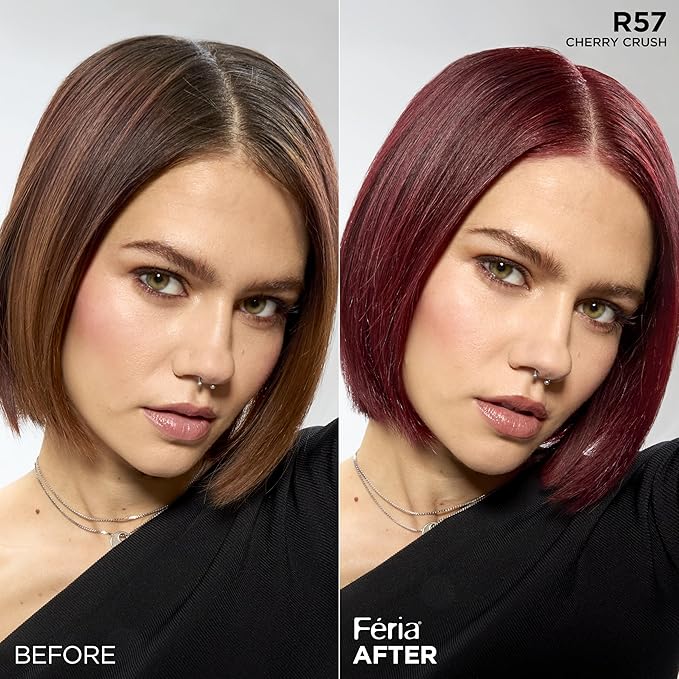 L'Oreal Paris Feria Multi-Faceted Shimmering Permanent Hair Color, R57 Cherry Crush (Intense Medium Auburn), Pack of 2 Hair Dye Kit