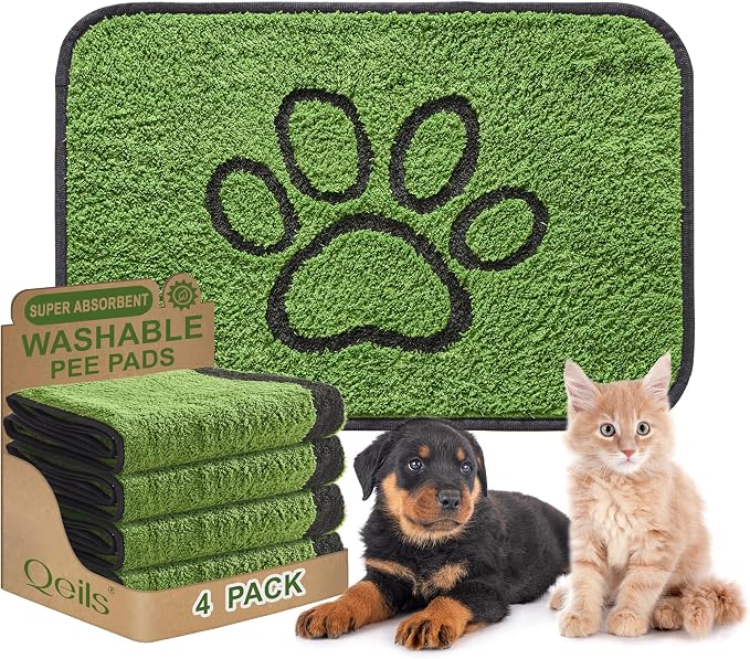 Reusable Dog Pee Pads, Washable Puppy Pads, Leak-Proof 24"x36" 4 Pack | Super Absorbent And Non-Slip Potty Training Pads, Soft Paw Print Plush Design, Ideal For Crates, Couch, Car Seats & Pet Beds
