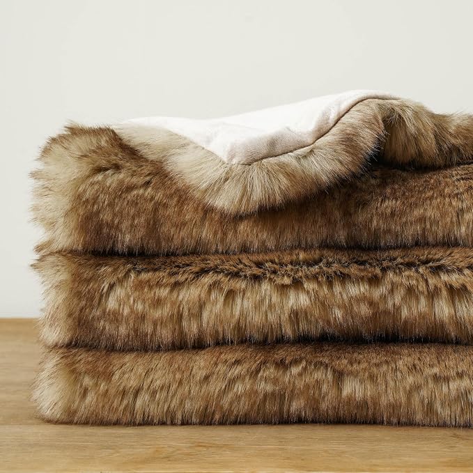 BATTILO Luxury Ochre Faux Fur Throw Blanket for Couch, Home Decor, 50"x60" | Soft Cozy Mink Plush Warm Elegant Fuzzy Furry Fluffy Faux Fur Blanket for Bed, Sofa, Living Room, Long Pile