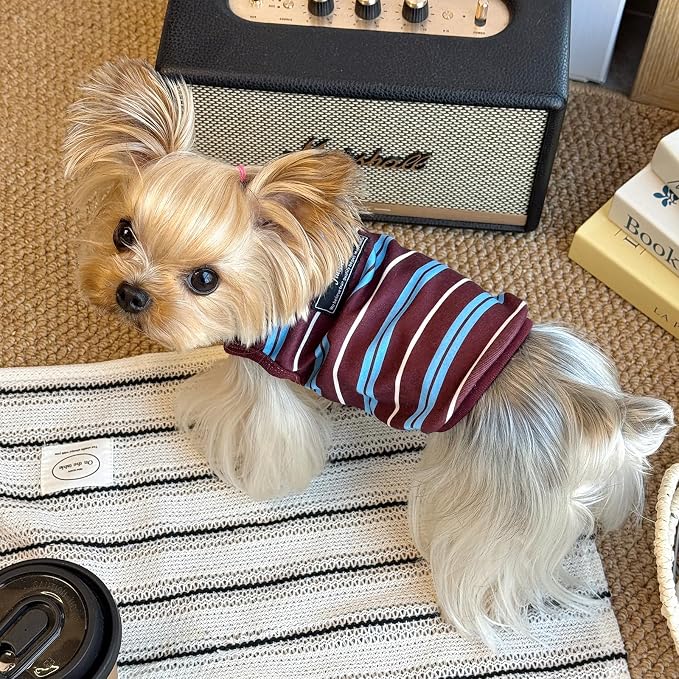 Soft Striped Dog Shirt, Cozy Warm pet Vest for Small Medium Dogs, Classic Puppy cat Clothes for Indoor Outdoor Outfits