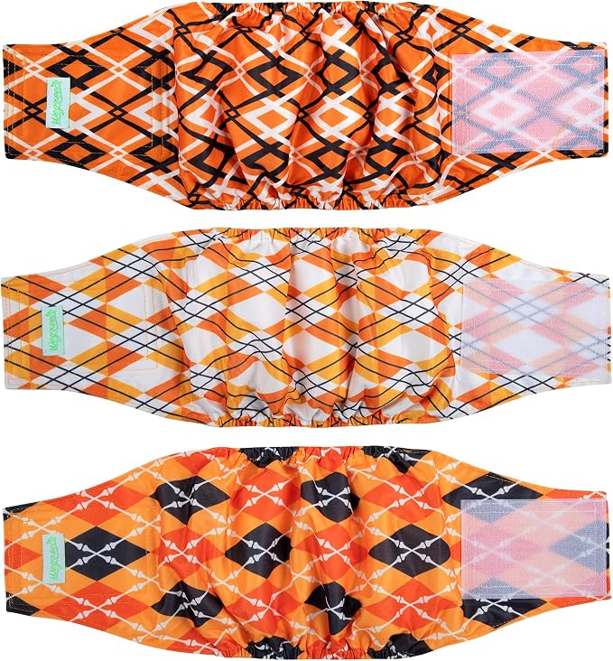 wegreeco Washable Male Dog Belly Band (Stylish Pattern)- Pack of 3 - Washable Male Dog Belly Wrap, Dog Diapers Male (Yellow Geometric, XX-Large)