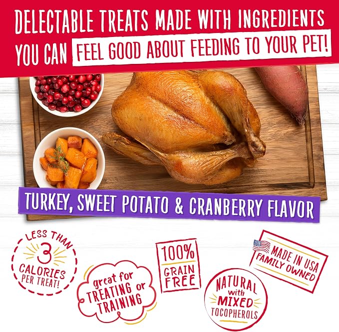 Charlee Bear Grain Free Dog Treats, Turkey, Sweet Potato & Apple, 8 oz | Pocket-sized Dog Training Treats, Crunchy Dog Treats, Limited Ingredient Recipe, Under 3 Calories per Treat, Made in USA