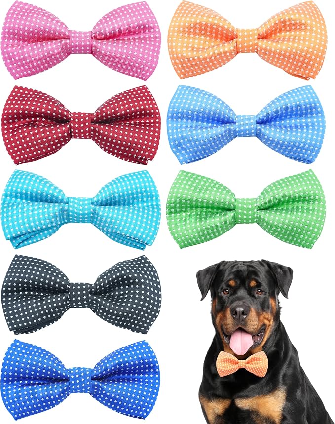 PET SHOW 8 Pack Dot Dog Bowties for Large Dogs Slide on Collar