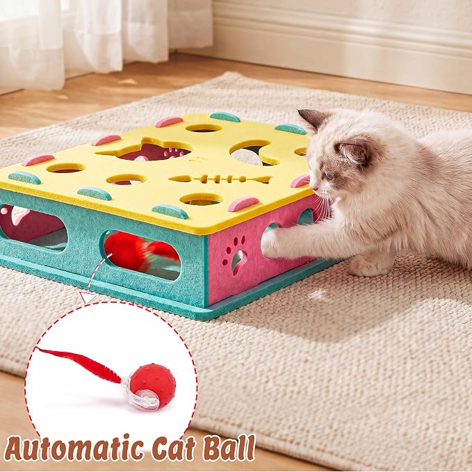21 Pcs Interactive Cat Toys for Indoor Cats, Cat Puzzle Box with Rechargeable Automatic Ball, Hanging Toy, Plush Mice and Balls 3-in-1 Kitten Toys for Indoor Bored Kittens