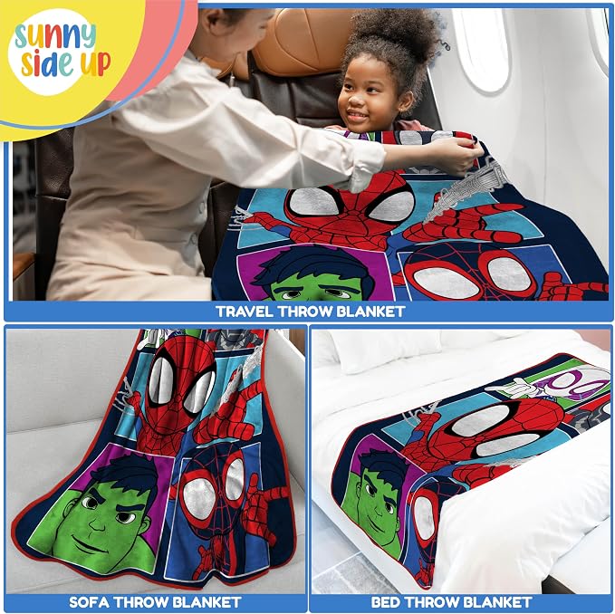 Marvel Spidey and His Amazing Friends Spiderman Kids Fleece Blanket 46x60 | Super Soft Microfiber Spiderman Throw, Lightweight Machine Washable, Miles Morales Ghost-Spider Hulk (Officially Licensed)