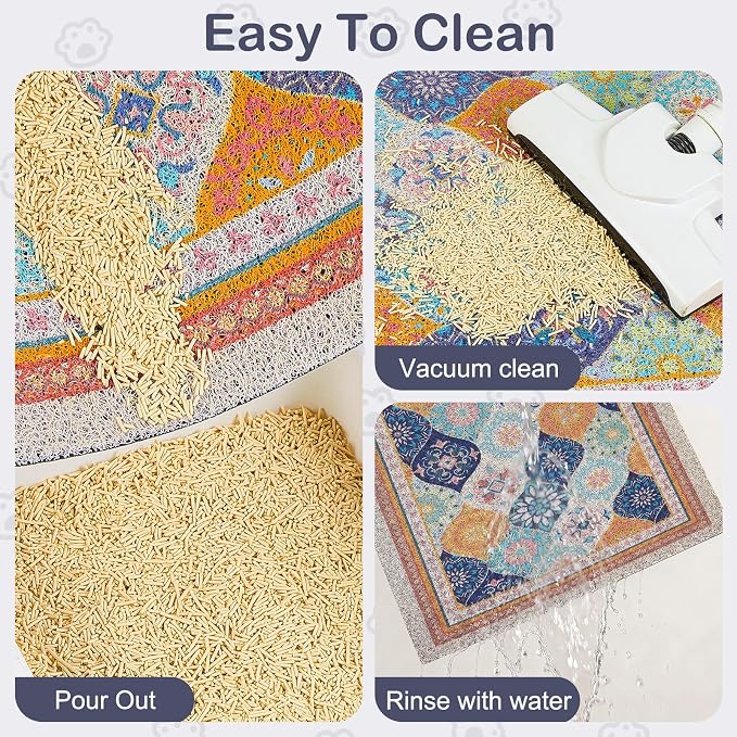 Glittme Cat Litter Mat, 24"x15" Non-Slip Washable Trapping Mat for Cats | Litter Trapping Mat With Thick PVC Coil To Catch Scatter, Soft On Paws And Waterproof Bottom To Protect Floors