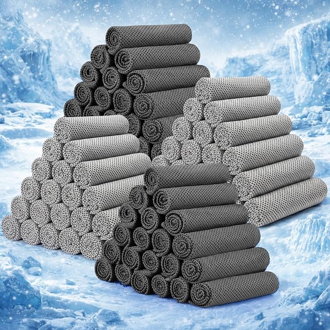 Redbaker 90 Pack Cooling Towels Bulk for Neck and Face 40" x 12" Ice Towel Multicolored Microfiber Cool Sweat Rag for Gym Workout Running Yoga Fitness Travel Outdoor Sports (Grey)