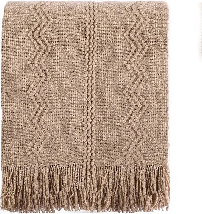 BATTILO HOME Tan Throw Blanket for Couch, 50"x60" | Taupe Throw Blanket for Home Decor, Lightweight Decorative Knit Throw Blanket