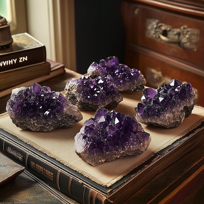 Amethyst Crystal 2PCS (Approx. 0.882lb–1.15 lb, 0.79”–3.15”) Raw Purple Quartz Clusters Healing Crystals and Stones for Reiki Chakra Meditation Geode Decor Agate Tower Set